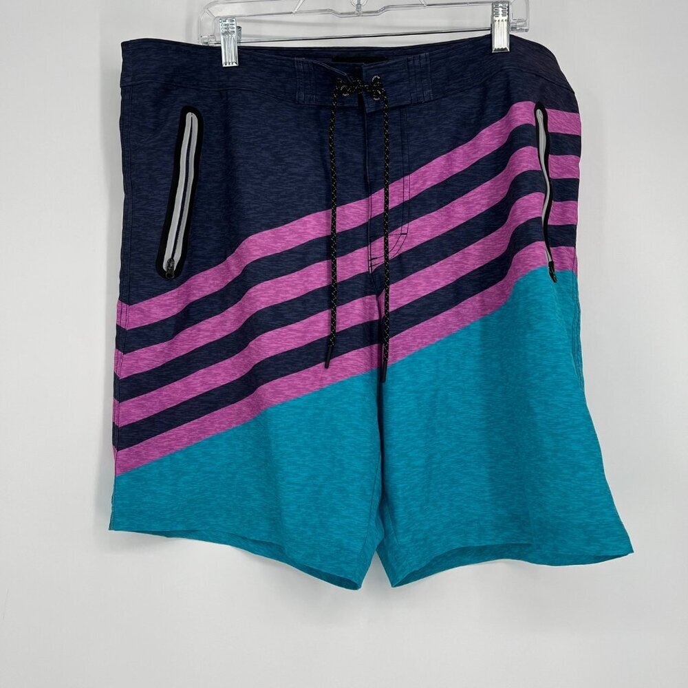 American Eagle Men's XL Board Shorts Striped Blue/Pink/Teal‎ Drawstring